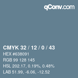 Farbcode: CMYK 32 / 12 / 0 / 43 | qconv.com