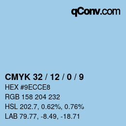 颜色代码: CMYK 32 / 12 / 0 / 9 | qconv.com
