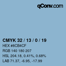 カラーコード: CMYK 32 / 13 / 0 / 19 | qconv.com