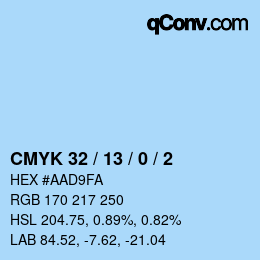 カラーコード: CMYK 32 / 13 / 0 / 2 | qconv.com
