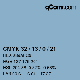 カラーコード: CMYK 32 / 13 / 0 / 21 | qconv.com