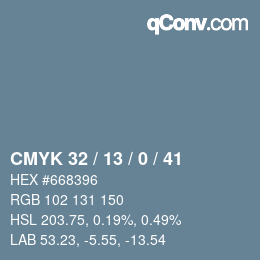 カラーコード: CMYK 32 / 13 / 0 / 41 | qconv.com