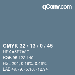 颜色代码: CMYK 32 / 13 / 0 / 45 | qconv.com