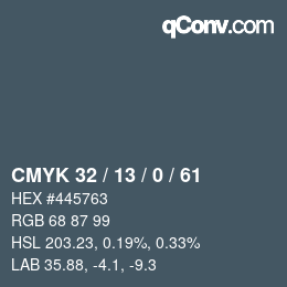 颜色代码: CMYK 32 / 13 / 0 / 61 | qconv.com