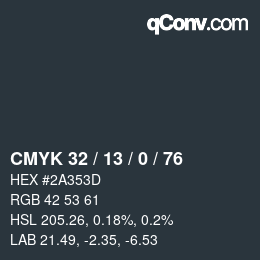 Color code: CMYK 32 / 13 / 0 / 76 | qconv.com