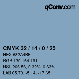 カラーコード: CMYK 32 / 14 / 0 / 25 | qconv.com
