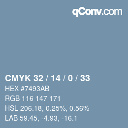 カラーコード: CMYK 32 / 14 / 0 / 33 | qconv.com