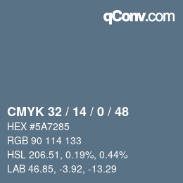 Color code: CMYK 32 / 14 / 0 / 48 | qconv.com