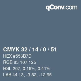 Color code: CMYK 32 / 14 / 0 / 51 | qconv.com