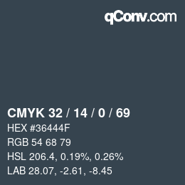 Color code: CMYK 32 / 14 / 0 / 69 | qconv.com