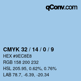 カラーコード: CMYK 32 / 14 / 0 / 9 | qconv.com