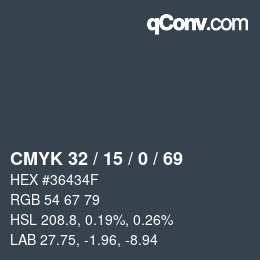 Código de color: CMYK 32 / 15 / 0 / 69 | qconv.com