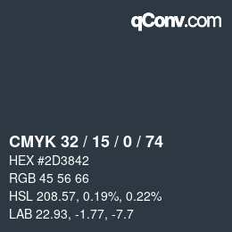 Color code: CMYK 32 / 15 / 0 / 74 | qconv.com