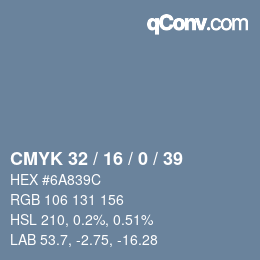 颜色代码: CMYK 32 / 16 / 0 / 39 | qconv.com