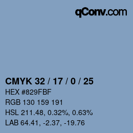 カラーコード: CMYK 32 / 17 / 0 / 25 | qconv.com