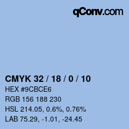 カラーコード: CMYK 32 / 18 / 0 / 10 | qconv.com