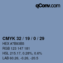 Color code: CMYK 32 / 19 / 0 / 29 | qconv.com