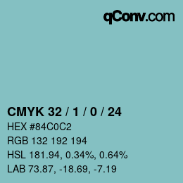 カラーコード: CMYK 32 / 1 / 0 / 24 | qconv.com