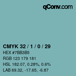 Color code: CMYK 32 / 1 / 0 / 29 | qconv.com