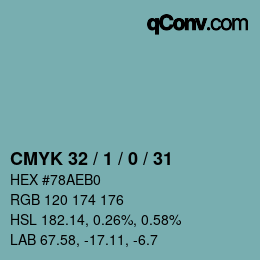 カラーコード: CMYK 32 / 1 / 0 / 31 | qconv.com