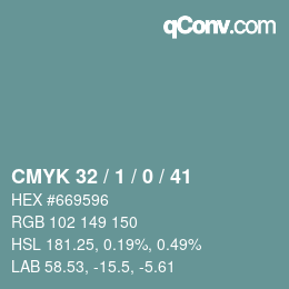 カラーコード: CMYK 32 / 1 / 0 / 41 | qconv.com