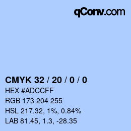カラーコード: CMYK 32 / 20 / 0 / 0 | qconv.com