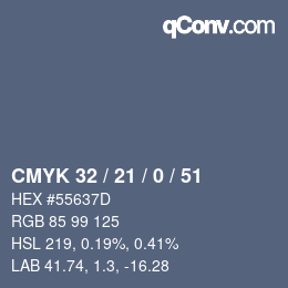 颜色代码: CMYK 32 / 21 / 0 / 51 | qconv.com