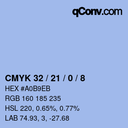 カラーコード: CMYK 32 / 21 / 0 / 8 | qconv.com