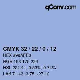颜色代码: CMYK 32 / 22 / 0 / 12 | qconv.com