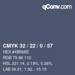 颜色代码: CMYK 32 / 22 / 0 / 57 | qconv.com