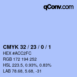 カラーコード: CMYK 32 / 23 / 0 / 1 | qconv.com