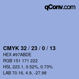 颜色代码: CMYK 32 / 23 / 0 / 13 | qconv.com