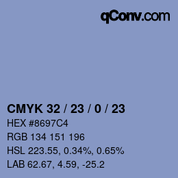 颜色代码: CMYK 32 / 23 / 0 / 23 | qconv.com