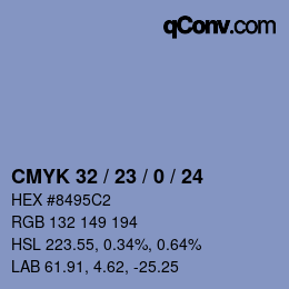 颜色代码: CMYK 32 / 23 / 0 / 24 | qconv.com