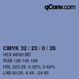 カラーコード: CMYK 32 / 23 / 0 / 26 | qconv.com
