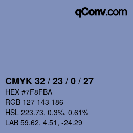 カラーコード: CMYK 32 / 23 / 0 / 27 | qconv.com