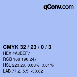 カラーコード: CMYK 32 / 23 / 0 / 3 | qconv.com