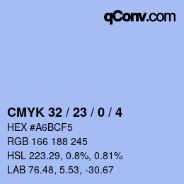 カラーコード: CMYK 32 / 23 / 0 / 4 | qconv.com
