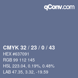 Farbcode: CMYK 32 / 23 / 0 / 43 | qconv.com
