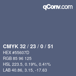 Color code: CMYK 32 / 23 / 0 / 51 | qconv.com