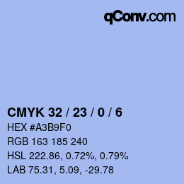 Color code: CMYK 32 / 23 / 0 / 6 | qconv.com