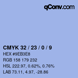 カラーコード: CMYK 32 / 23 / 0 / 9 | qconv.com