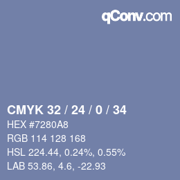 カラーコード: CMYK 32 / 24 / 0 / 34 | qconv.com