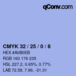 颜色代码: CMYK 32 / 25 / 0 / 8 | qconv.com