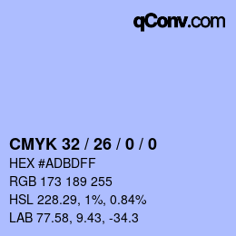 カラーコード: CMYK 32 / 26 / 0 / 0 | qconv.com