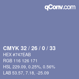 カラーコード: CMYK 32 / 26 / 0 / 33 | qconv.com
