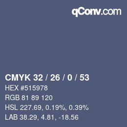 Color code: CMYK 32 / 26 / 0 / 53 | qconv.com