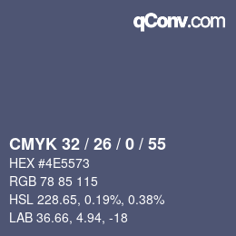 Color code: CMYK 32 / 26 / 0 / 55 | qconv.com