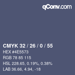 Color code: CMYK 32 / 26 / 0 / 55 | qconv.com