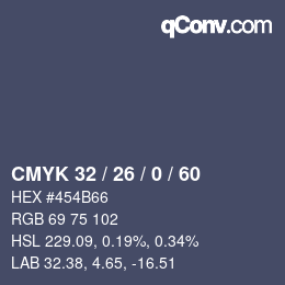 Color code: CMYK 32 / 26 / 0 / 60 | qconv.com